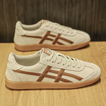 安錔阿甘鞋男款夏季2023新款男士休闲板鞋子真皮小白德训男鞋米杏41