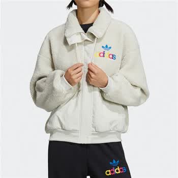 阿迪达斯adidas三叶草女外套冬季新款羊羔绒立领拼接面料舒适保暖夹克