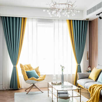 窗帘免打孔安装全遮光免安装卧室飘窗简易小窗户北欧双面遮光孔雀绿拼