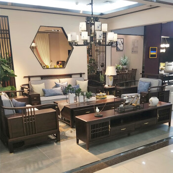 新中式实木沙发组合大小户型别墅客厅家具现代轻奢乌金木储物沙发