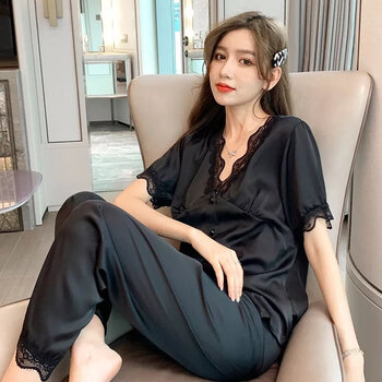 都市丽人2022年新款感睡衣女春秋季冰丝可外穿短袖长裤丝绸家居服夏天