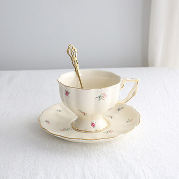 英式复古茶杯法式复古奶油色野草莓陶瓷描金欧式宫廷咖啡杯碟英式下午