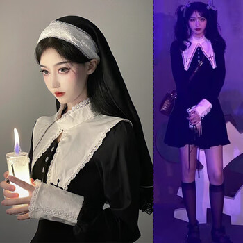 修女连衣裙万圣节穿搭女巫服装cos服暗黑系洛丽塔裙子哥特lolita