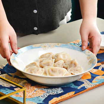 国玥骨瓷饺子盘双层沥水水饺盘家用欧式大号陶瓷深盘时光漫步饺子盘2