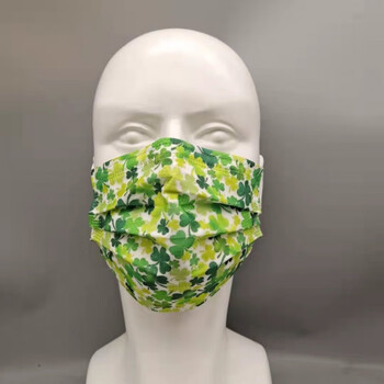 红护口罩成人春天系列清新口罩透气三层含熔喷彩色印花浅绿色花10只装