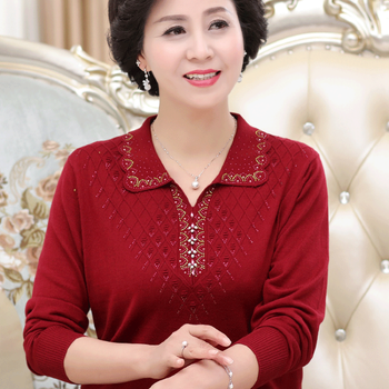 旺冉秋衣女外穿时尚宽松中年线衣女秋外套纯色妈妈装秋冬装中老年人女