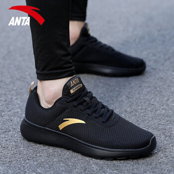 安踏运动鞋男鞋款跑鞋网面透气春季休闲鞋跑步鞋r 黑/金属金 40.