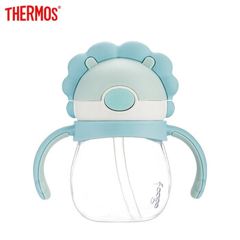 膳魔师THERMOS 儿童四季水杯学饮杯狮子杯PA材质吸管杯婴儿训练杯防漏水杯 BBSL-240 BL 270ml Foogo系列