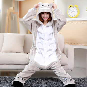 睡衣秋冬加厚珊瑚绒女士居家服龙猫纽扣款l适合身高170179cm套餐爪子