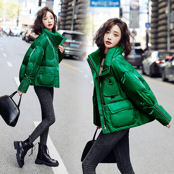短款羽绒服女2022年新款冬季亮面免洗欧洲站小个子白鸭绒外套 森林绿
