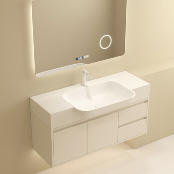 枫茗杜邦可丽耐一体盆卫浴柜组合卫生间前凸洗手盆柜实木浴室柜大肚盆