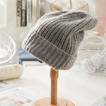 绒线帽巨大的毛线帽女神织针帽子护耳保暖显脸小秋冬兜兜帽柔软肤 浅