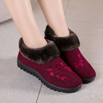 新品老人棉鞋女冬加绒防滑妈妈鞋女士一脚蹬中老年老太太加厚布面保暖