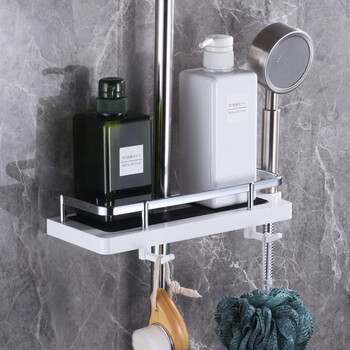 灿众免打孔花洒置物架壁挂浴室用品淋浴升降杆托盘酒店厕所 淋浴花洒