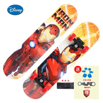 迪士尼（Disney） 儿童滑板3-7-12岁迷你双翘板新手初学滑板车配护具六件套 儿童款红色钢铁侠