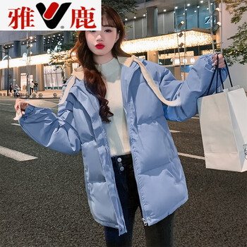 雅鹿羽绒服女假两件连帽冬季学生森系宽松潮面包服女外套sn2039蓝色s