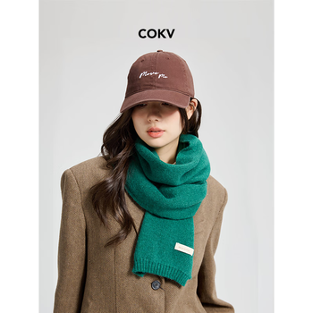 围巾女生冬季绿色围脖韩版纯色冬天ins网红保暖加厚针织毛线围巾 绿色