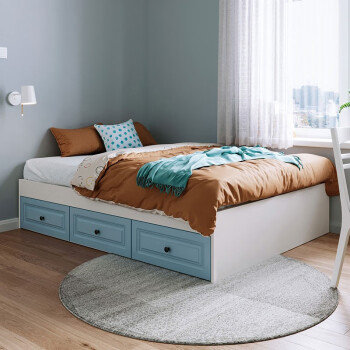 定制现代简约小户型板式床抽屉式收纳床卧室家具组合套装jo2a蓝色jo2