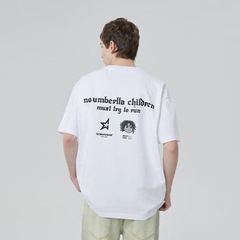 climaxvision小孩星星印花水洗做旧短袖t恤男重磅美式高街tee潮牌白色