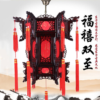 中式实木大红灯笼春节新年仿古羊皮六角宫灯古典木质木雕阳台大门茶楼吊灯挂饰户外仿古灯笼 35#福禧双临两层【图片 价格 品牌 报价】-京东