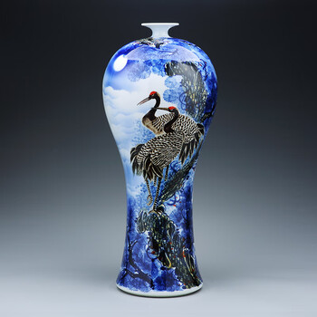 品领儿 景德镇大花瓶工艺品陶瓷器手绘《松鹤延年》落地中式客厅家居