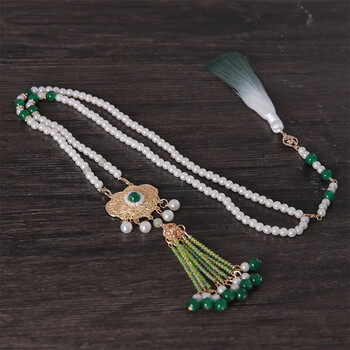 戎夏晚明风儿童璎珞项链冰丝渐变流苏背云压襟长璎珞汉服旗袍国风配饰