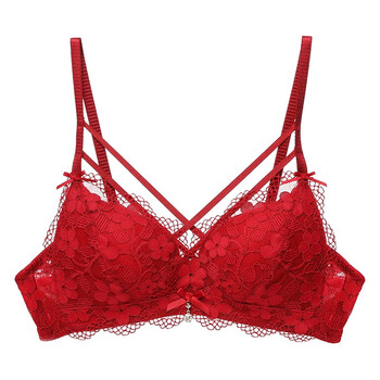 伊丝艾拉蕾丝三角杯文胸秋冬薄款本命年内衣女无钢圈舒适透气一片式