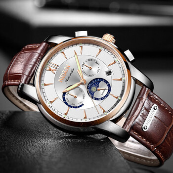 尼尚nesun男士手表全自动机械表多功能男式腕表夜光防水男表腕表玫白