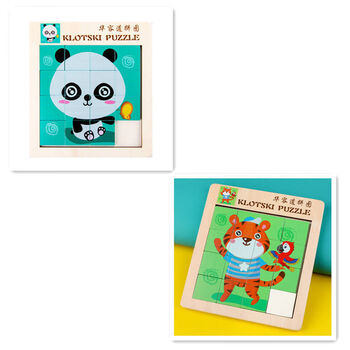 华容道卡通动物移动双面数字拼图儿童木制玩具宝宝早教拼板注意力训练