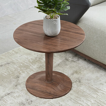 芸陌 实木茶几 北美黑胡桃木圆形茶几现代简约轻奢日式迷你客厅创意