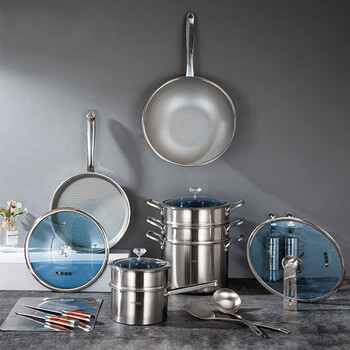 戴姆勒钻石钛锅组合 炒锅煎锅汤锅奶锅不粘锅钻石面炒菜锅煎蛋锅平底