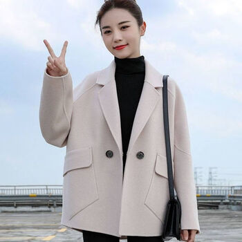 【特价】适合30岁35-40岁洋气女士穿的双面羊绒大衣女短款西装2022