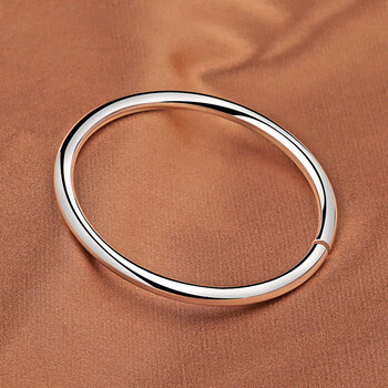 老凤祥光面银手镯女9999足银开口实心素圈简约小众年轻款送女友 45克