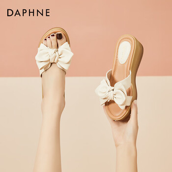 达芙妮daphne坡跟拖鞋女夏外穿女士厚底增高凉拖蝴蝶结夏款高跟凉鞋