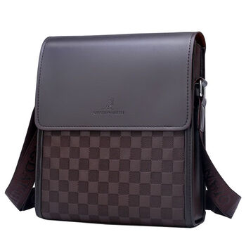 品牌男单肩包百搭皮包商务通勤斜挎公文包休闲竖款业务轻奢背包棕色