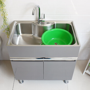 不锈钢洗衣池阳台落地式洗衣台盆带搓板一体洗手水槽盆柜浴室柜8050