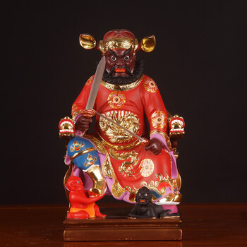 钟馗摆件 风生水起摆件彩绘五鬼运财钟馗神像天师钟馗佛像天官著款