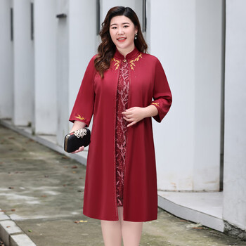 fqaq五一参加婚穿的胖喜婆婆装婚礼服加大码女妈妈雪纺连衣裙春季新款