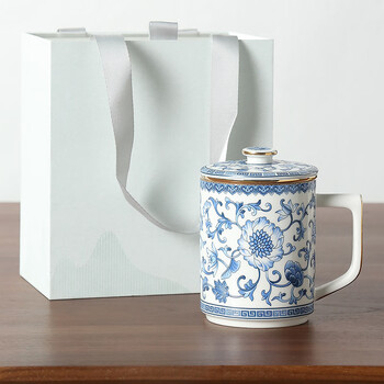 创京懿选办公水杯陶瓷茶水分离泡茶杯办公室陶瓷水杯大容量男女马克