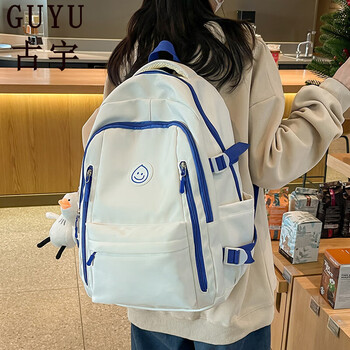 古宇guyu品牌书包女韩版高中生原宿风时尚双肩包中学女生潮流书包蓝色