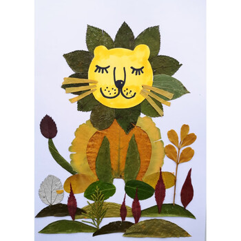 树叶贴画幼儿园手工活动材料包小学生参赛作业半成品 狮子(材料包)
