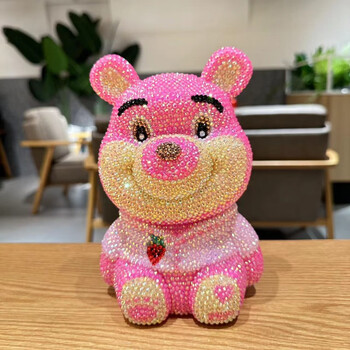 迪士尼disney草莓熊贴钻熊手工熊公仔存钱罐零钱罐储蓄罐贴钻积木熊