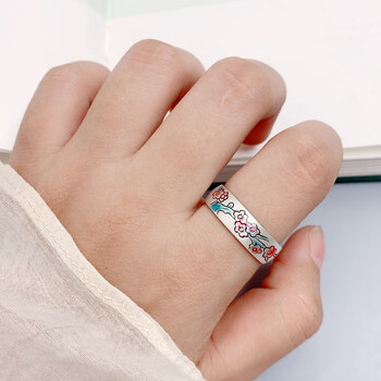 kinghappy新款中国风小梅花戒指女款中式古典文艺开口食指指环国潮