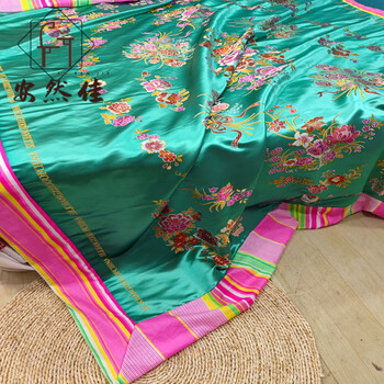 里子结婚手工棉花喜被丝绸绸缎被面中国风豆绿色牡丹全花180x200cm5斤