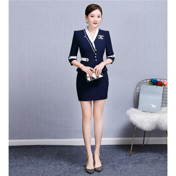 ktv工作服dj公主春夏套装酒店迎宾前台工服务员女职业装蓝色诗迪仕