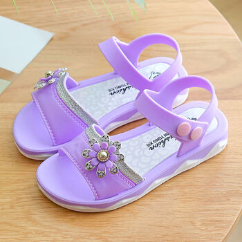 儿童凉鞋女孩夏季新款小中大童2-10岁女学生公主沙滩凉鞋21-35码 紫色