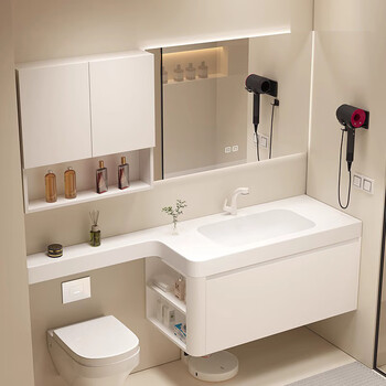 枫茗进口杜邦可丽耐一体盆浴室柜马桶延长台面侧边收纳洗手盆柜洗漱台