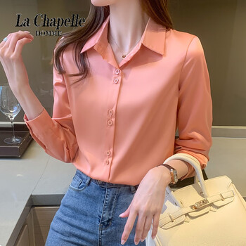 杭州商城撤柜重磅真丝出口衬衫桑蚕丝上衣免烫缎面处理 虾粉色 m