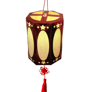 灯笼手工灯笼diy材料包空白涂鸦手工灯笼元旦创意纸灯笼 大八角光红款
