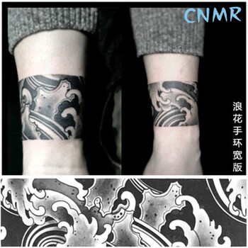 纹身贴花臂刹车印防水纹身贴传统般若艺男女逼真花臂小腿手臂仿真刺青浪花手环1张 试用款不 图片价格品牌报价 京东